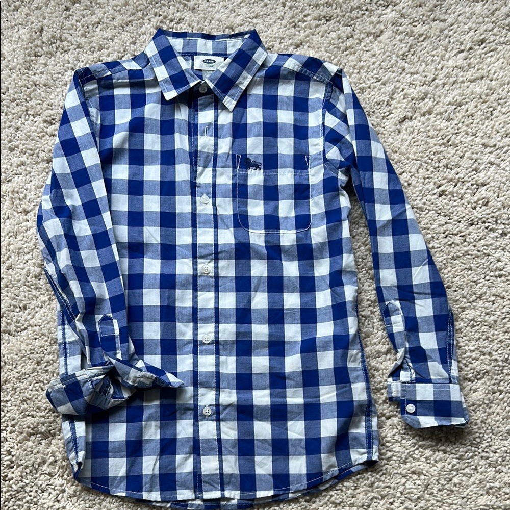 Old Navy Blue and White Gingham Button Down Shirt
